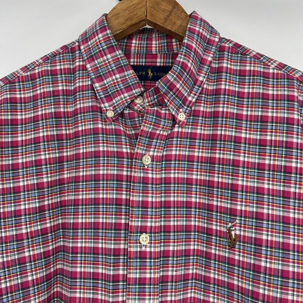 Ralph Lauren Shirt Adult Large Pink Plaid Polo Logo Business Dress Casual Mens